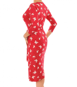 Red Butterfly Print Wrap Dress