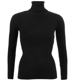 Black Ribbed Polo Neck Clingy Jumper