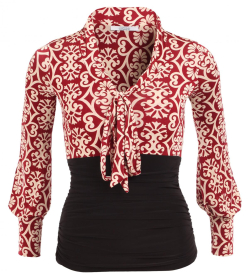 Wine and Ivory Pussy Bow Top