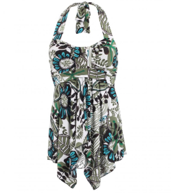 Green Floral Print Halter Neck Tunic Top