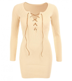 Cream Lace up Ribbed Jumper