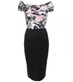 Pink and Black Floral Pencil Dress