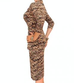 Brown Zig Zag Print Wrap Dress