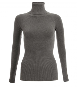Dark Grey Polo Neck Clingy Jumper