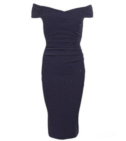 Navy Blue Sparkle Bardot Pencil Dress