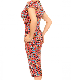 Red Spotty Print Ruched Mock Wrap Dress