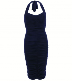 Navy Blue Ruched Halter Neck Dress