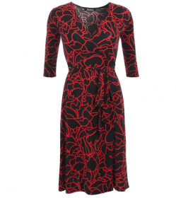 Red Squiggle Print Wrap Dress
