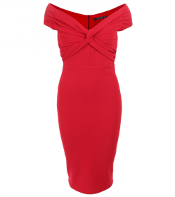 Red Bardot Twist Midi Dress