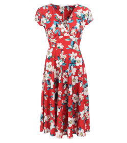 Red Floral Fit and Flare Dress