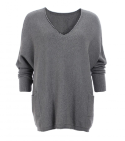 Dark Grey Oversized V Neck Jumper