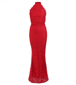 Red Lace Choker Maxi Dress - Tall