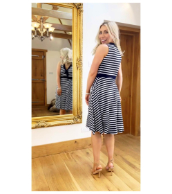 Navy Blue and White Stripe Fit & Flare Dress