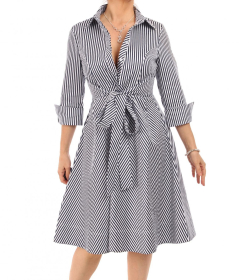 Navy and White Striped Cotton Skater Dress