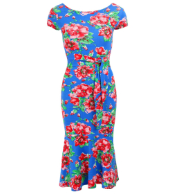 Blue Floral Flippy Hem Dress