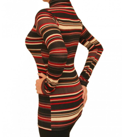 Red and Black Slashed Roll Neck Jumper