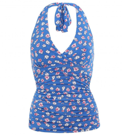 Blue Daisy Floral Print Halter Neck Top