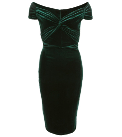 Emerald Green Velour Bardot Dress