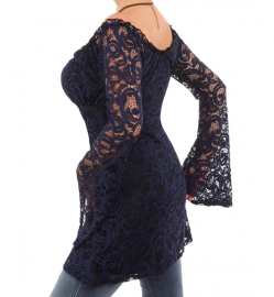 Navy Blue Crochet Lace off the Shoulder Top