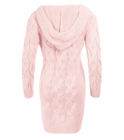 Soft Pink Cable Knit Hooded Cardigan