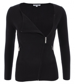 Black Biker Style Zip Up Cardigan