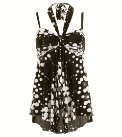 Black and White Strappy Halter Neck Tunic Top