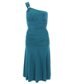 Teal Crystal Diamante One Shoulder Cocktail Dress