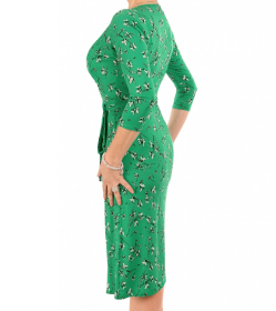 Emerald Green Print Slinky Wrap Dress