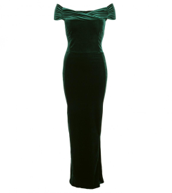 Emerald Green Velour Bardot Maxi Dress