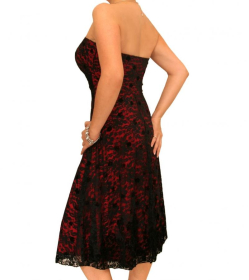 Red and Black Lace Strapless Dress