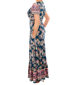 Teal and Pink Vintage Floral Button up Maxi Dress