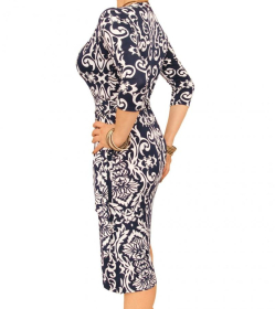 Navy and Ivory Print Wrap Dress 