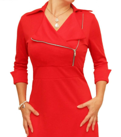 Red Biker Style Zip up A Line Dress