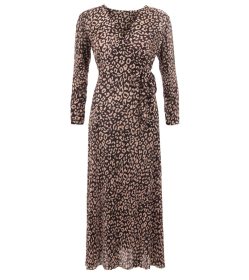 Animal Print V Neck Pleated Maxi Dress