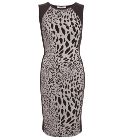 Grey and Black Animal Print Panelled Shift Dress