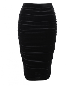 Black Ruched Velour Stretchy Skirt