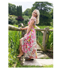 Pink Multi Print Button Detail Maxi Dress