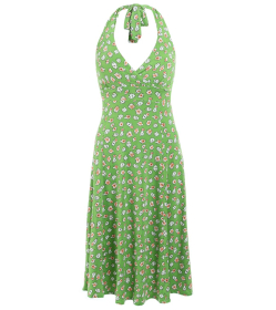 Green Daisy Floral Print Halter Neck Dress