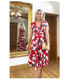 Red Floral Fit and Flare Dress