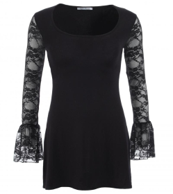 Black Lace Bell Sleeve Tunic Top
