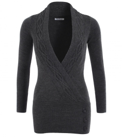 Grey Cable Knit Wrap Tunic Jumper