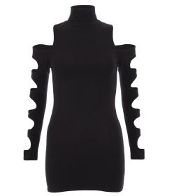 Black Cold Shoulder Roll Neck Top