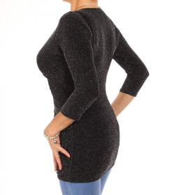 Black and Silver Sparkly Lurex Mock Wrap Top