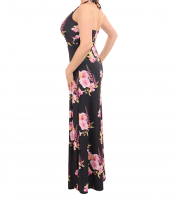 Black and Pink Floral Maxi Dress
