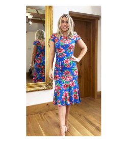 Blue Floral Flippy Hem Dress