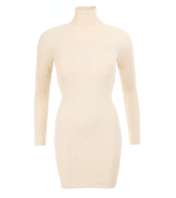 Oatmeal Ribbed Polo Neck Long Jumper