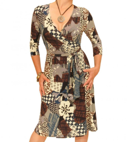 Teal Print Slinky Wrap Dress