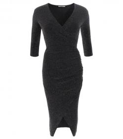 Black and Silver Sparkly Lurex Mock Wrap Dress
