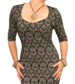 Grey and Black Print Stretch Pencil Dress
