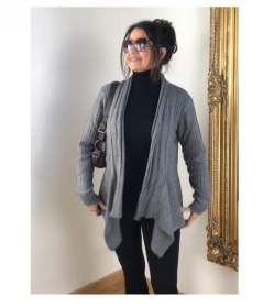 Black Ribbed Waterfall Cardigan